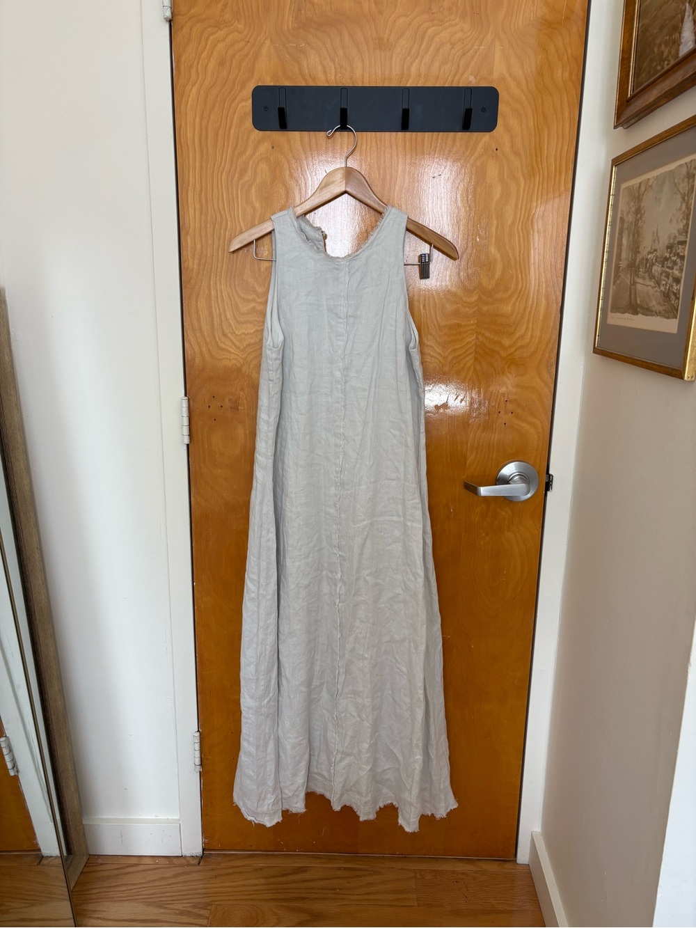 Magaschoni Sleeveless Linen Maxi Dress in Light Gray